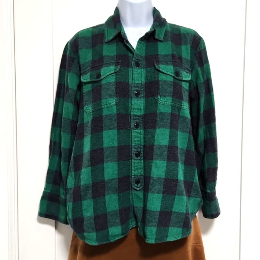 Madewell Green Buffalo Plaid Flannel Shirt